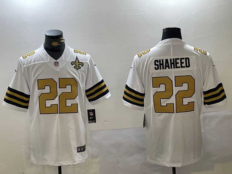 Mens New Orleans Saints #22 Rashid Shaheed Limited White With Team Patch Vapor Stitched Jersey